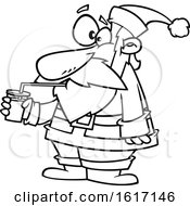 Clipart Of A Cartoon Black And White Santa Drinking A Smoothie Royalty Free Vector Illustration