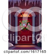 Poster, Art Print Of Christmas Door With A Wreath