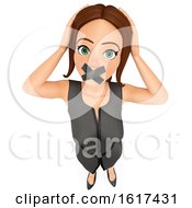 3d Brunette Caucasian Business Woman With Her Mouth Taped Shut On A White Background