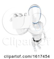 3d Humanoid Robot Holding Out A Business Card On A White Background