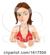 3d Caucasian Woman In A Bikini Presenting Over A Sign On A White Background