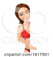3d Caucasian Woman In A Bikini Presenting Around A Sign On A White Background