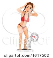 3d Caucasian Woman In A Bikini Breaking A Scale On A White Background