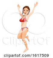3d Jumping Caucasian Woman In A Bikini On A White Background