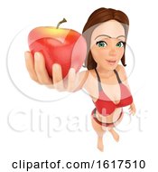 3d Caucasian Woman In A Bikini Holding Up An Apple On A White Background