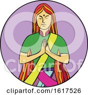 Poster, Art Print Of Indian Woman Hands Together Namaste Mono Line
