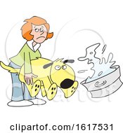 Cartoon Red Haired White Woman Bathing A Dog