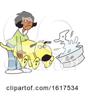 Poster, Art Print Of Cartoon Black Woman Bathing A Dog