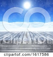 Poster, Art Print Of 3d Wooden Table Looking Out To A Snowy Landscape