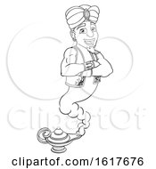 Genie Aladdin Magic Lamp Pantomime Cartoon by AtStockIllustration