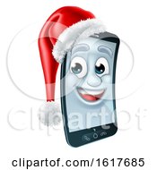 Poster, Art Print Of Cell Mobile Phone Christmas Mascot In Santa Hat