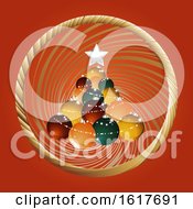 Poster, Art Print Of Christmas Baubles Tree And Golden Border On Red