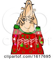 Cartoon Man In A Christmas Sweater Covering His Face