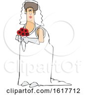 Cartoon White Female Bride Holding A Boquet by djart