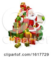 Poster, Art Print Of Santa Claus Checking Christmas Gift List Cartoon