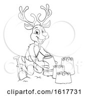 Poster, Art Print Of Christmas Reindeer On Beach Making Sandcastles