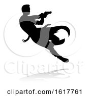 Poster, Art Print Of Action Movie Shoot Out Person Silhouette On A White Background