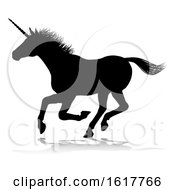 Poster, Art Print Of Unicorn Silhouette Horned Horse On A White Background