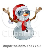 Poster, Art Print Of Happy Snowman Wearing A Santa Hat And Sunglasses
