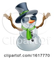 Poster, Art Print Of Happy Snowman Wearing A Top Hat And Sunglasses