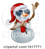 Poster, Art Print Of Pointing Snowman Wearing A Santa Hat And Sunglasses