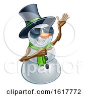 Poster, Art Print Of Pointing Snowman Wearing A Top Hat And Sunglasses