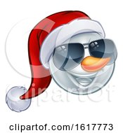 Poster, Art Print Of Cool Christmas Snowman Santa Hat Sunglasses Emoji