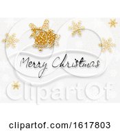 Poster, Art Print Of Merry Christmas Greeting With Glittery Snowflakes And Bells