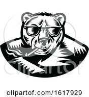 Poster, Art Print Of Bear Smoking Cigar Woodcut