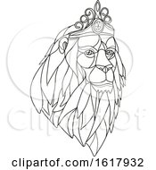 Poster, Art Print Of Lion Wearing Tiara Mosaic Black And White