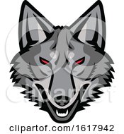 Gray Coyote Mascot Head With Red Eyes