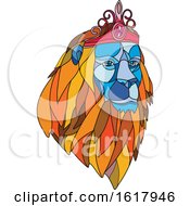 Poster, Art Print Of Lion Wearing Tiara Mosaic Color