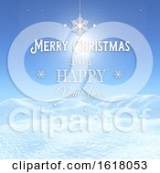 3D Christmas Background With Snowy Landscape With Decorative Text
