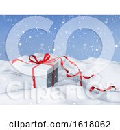Poster, Art Print Of 3d Christmas Background With Gift Box In Snow