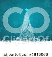 Poster, Art Print Of Scribble Christmas Tree On A Snowflake Background