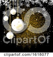 Poster, Art Print Of Christmas Background With Hanging Babules On Glittery Gold Design