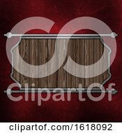 Poster, Art Print Of Grunge Wooden Plaque On Red Stratched Metal Background