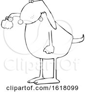 Cartoon Black And White Punctual Dog Checking Time On His Wrist Watch