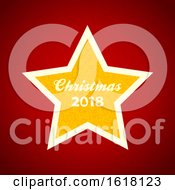 Poster, Art Print Of Christmas Yellow Star With Decorative Text On Red