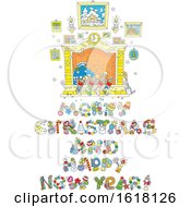 Poster, Art Print Of Merry Christmas And Happy New Year Greeting Under A Hearth