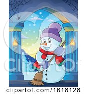 Poster, Art Print Of Christmas Snowman Sweeping