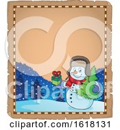 Poster, Art Print Of Christmas Snowman Parchment Border