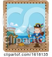 Poster, Art Print Of Pirate Girl Parchment Border