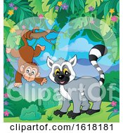 Poster, Art Print Of Happy Lemur And Monkey