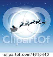 Poster, Art Print Of Santas Sleigh Flying Against A Full Moon On Blue