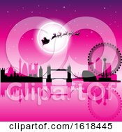Poster, Art Print Of Santas Sleigh Flying Against A Full Moon Over London In Pink