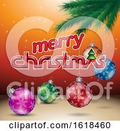 Poster, Art Print Of Merry Christmas Greeting With A Branch And Baubles On Orange
