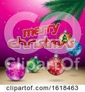 Poster, Art Print Of Merry Christmas Greeting With A Branch And Baubles On Magenta