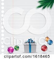 Poster, Art Print Of Piece Of Ruled Paper With Christmas Ornaments A Gift And Branch