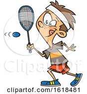 Cartoon White Boy Playing Squash